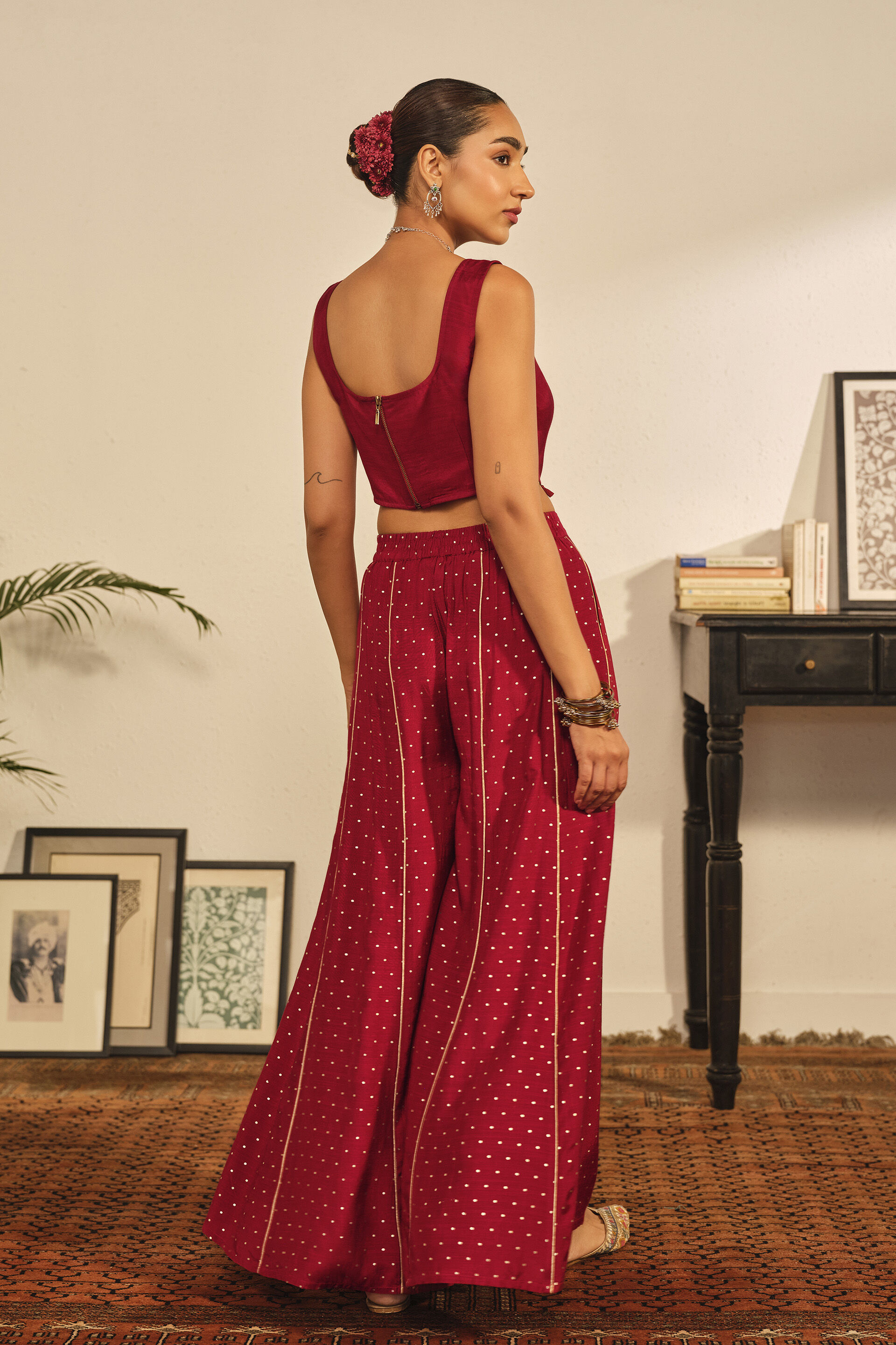 Embroidered Crop Top in Red, Red, image 6